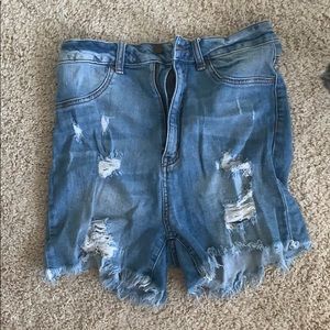 High waisted stretchy distressed shorts